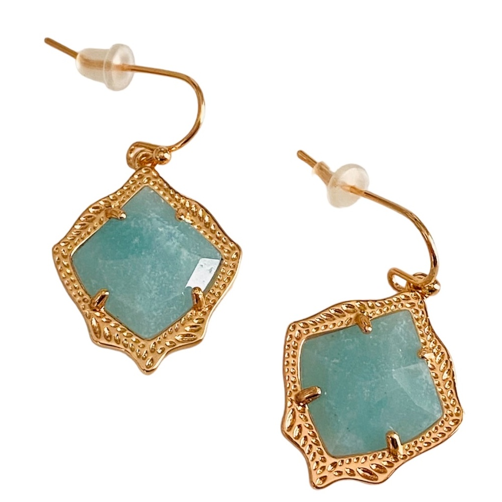 NEW Kendra Scott Kyrie Rose Gold Teal Quartzite Drop Earrings w/Dust Bag